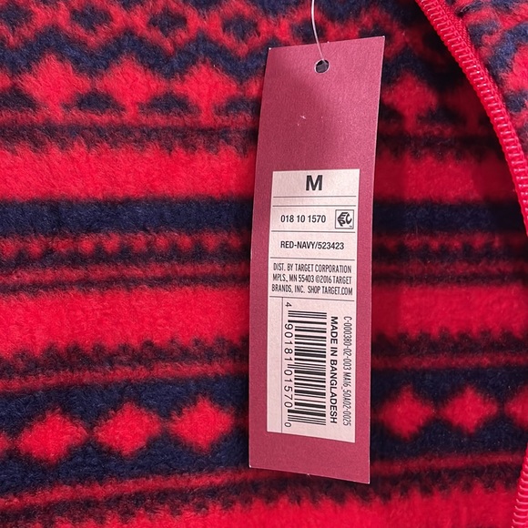Merona zip up Fleece Sweater Red and Navy Pattern size medium NWT - Picture 4 of 6